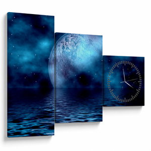 Schilderij - Maan boven zee (met klok) (V021932V9070C)