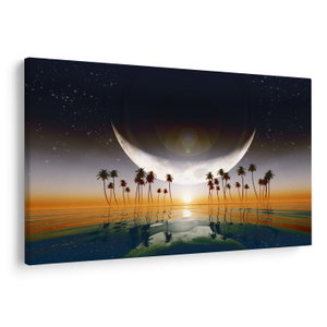 Schilderij - Maan boven palmbomen