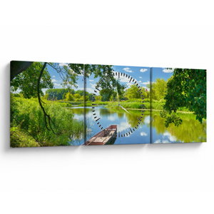 Obraz letní řeky s loďkou (s hodinami) (V021977V9030C)