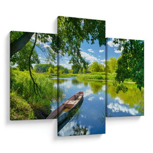 Obraz letní řeky s loďkou (V021977V90603PCS)