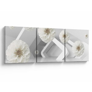 Tablou abstract cu flori albe