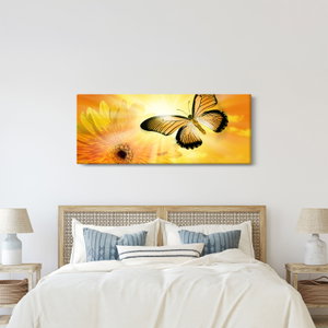 Schilderij - Gele vlinder met bloem (4)