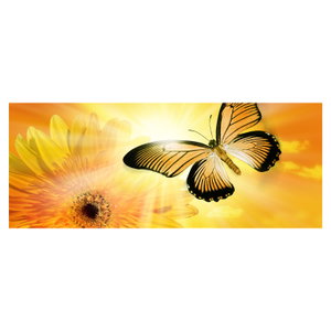 Schilderij - Gele vlinder met bloem (6)