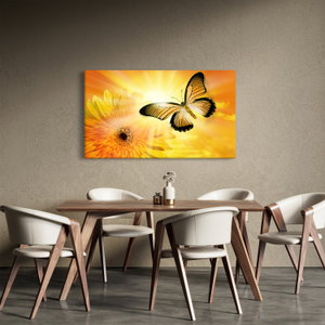 Schilderij - Gele vlinder met bloem (3)