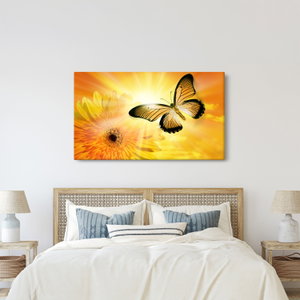 Schilderij - Gele vlinder met bloem (4)