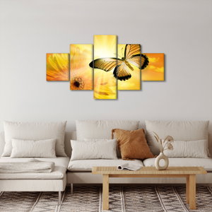 Schilderij - Gele vlinder met bloem (3)