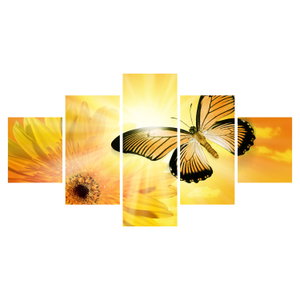 Schilderij - Gele vlinder met bloem (6)