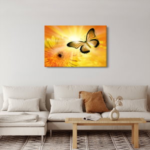 Schilderij - Gele vlinder met bloem (4)