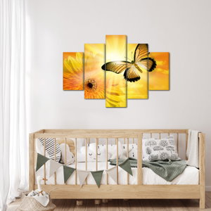 Schilderij - Gele vlinder met bloem (3)