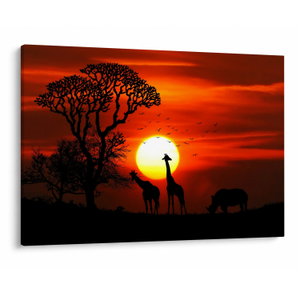 Schilderij - Silhouetten van dieren bij zonsondergang (V022600V10070)