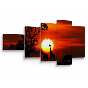 Schilderij - Silhouetten van dieren bij zonsondergang (V022600V11060)