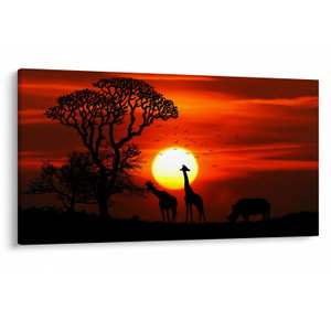 Schilderij - Silhouetten van dieren bij zonsondergang (V022600V12070)