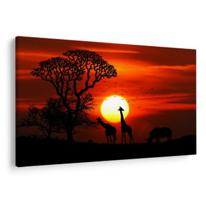 Schilderij - Silhouetten van dieren bij zonsondergang (V022600V12080)