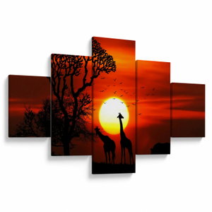 Schilderij - Silhouetten van dieren bij zonsondergang (V022600V12570)