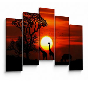 Schilderij - Silhouetten van dieren bij zonsondergang (V022600V12590)