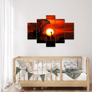 Schilderij - Silhouetten van dieren bij zonsondergang (3)