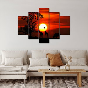 Schilderij - Silhouetten van dieren bij zonsondergang (4)