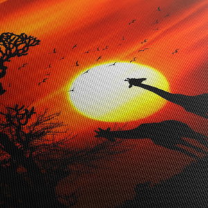 Schilderij - Silhouetten van dieren bij zonsondergang (5)