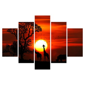 Schilderij - Silhouetten van dieren bij zonsondergang (6)