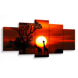 Schilderij - Silhouetten van dieren bij zonsondergang (V022600V150805PCS)