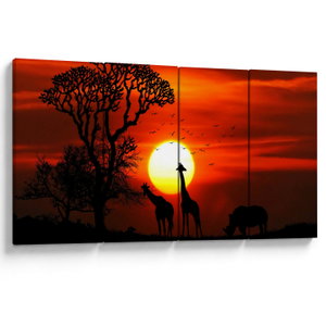 Schilderij - Silhouetten van dieren bij zonsondergang (V022600V16080)