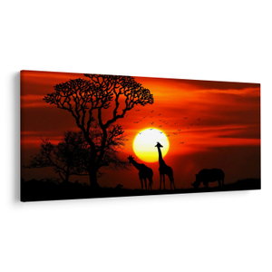 Schilderij - Silhouetten van dieren bij zonsondergang (V022600V200100)