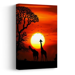 Schilderij - Silhouetten van dieren bij zonsondergang (V022600V2030)