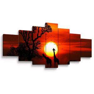 Schilderij - Silhouetten van dieren bij zonsondergang (V022600V210100)