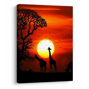 Schilderij - Silhouetten van dieren bij zonsondergang (V022600V3040)