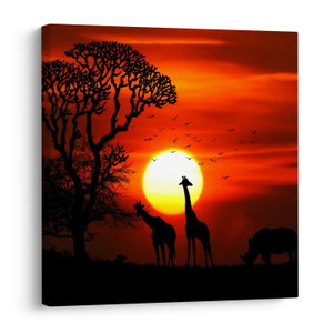 Schilderij - Silhouetten van dieren bij zonsondergang (V022600V5050)