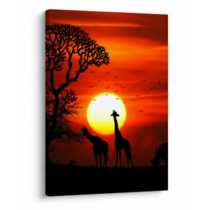 Schilderij - Silhouetten van dieren bij zonsondergang (V022600V5070)