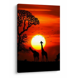 Schilderij - Silhouetten van dieren bij zonsondergang (V022600V6090)