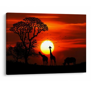 Schilderij - Silhouetten van dieren bij zonsondergang (V022600V7050)