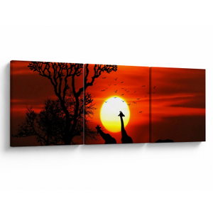 Schilderij - Silhouetten van dieren bij zonsondergang (V022600V9030)