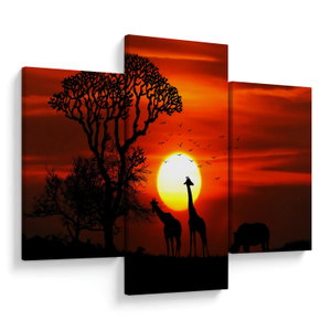 Schilderij - Silhouetten van dieren bij zonsondergang (V022600V90603PCS)