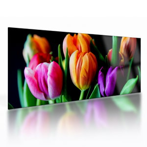 Tulipánok képe fekete alapon (üvegen) (V022664V10050GD)