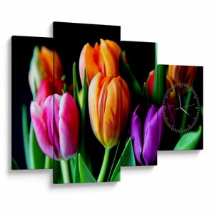 Tulipánok képe fekete alapon (órával) (V022664V11075C)
