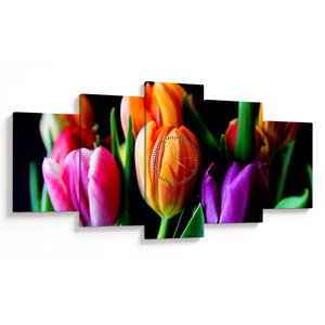 Tulipánok képe fekete alapon (órával) (V022664V15080C)