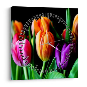Tulipánok képe fekete alapon (órával) (V022664V3030C)