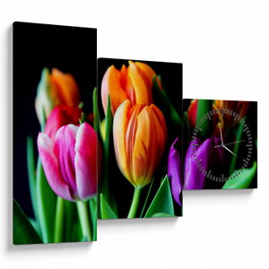 Tulipánok képe fekete alapon (órával) (V022664V9070C)