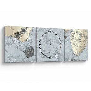 Obraz - Balóny nad městem, chladné tóny (s hodinami) (V022776V9030C)