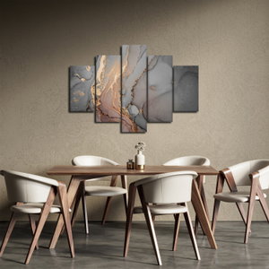 Schilderij - Grijs marmer met gouden structuur (2)