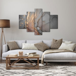 Schilderij - Grijs marmer met gouden structuur (4)