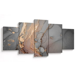 Schilderij - Grijs marmer met gouden structuur (met klok) (V022897V15080C)