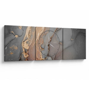 Schilderij - Grijs marmer met gouden structuur (met klok) (V022897V9030C)