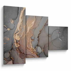 Schilderij - Grijs marmer met gouden structuur (met klok) (V022897V9070C)