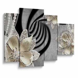 Schilderij - 3D gouden bloemen (met klok) (V022969V11075C)