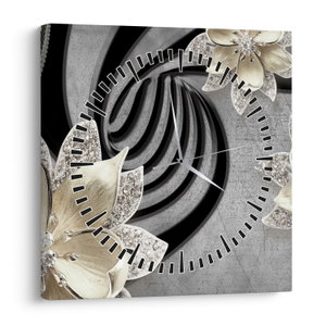 Schilderij - 3D gouden bloemen (met klok) (V022969V3030C)