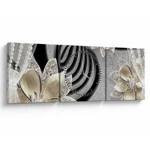 Schilderij - 3D gouden bloemen (met klok) (V022969V9030C)