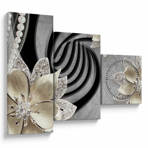 Schilderij - 3D gouden bloemen (met klok) (V022969V9070C)